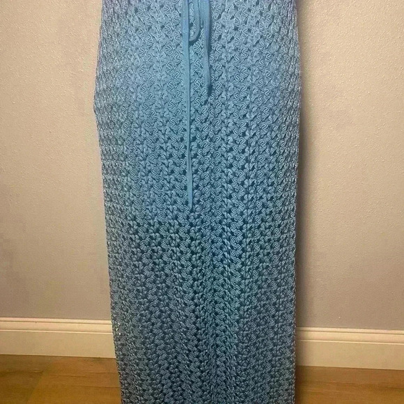 Crochet Maxi lined Halter Dress By Forever 21 SZ Medium Blue Mermaid Sexy Boho - Picture 3 of 5